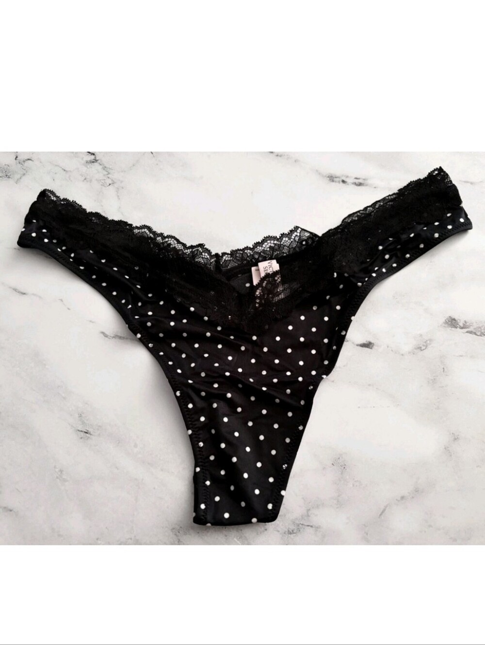 Victoria's secret Very Sexy Lace Trim High Leg Thong Panty POLKA DOT XLARGE